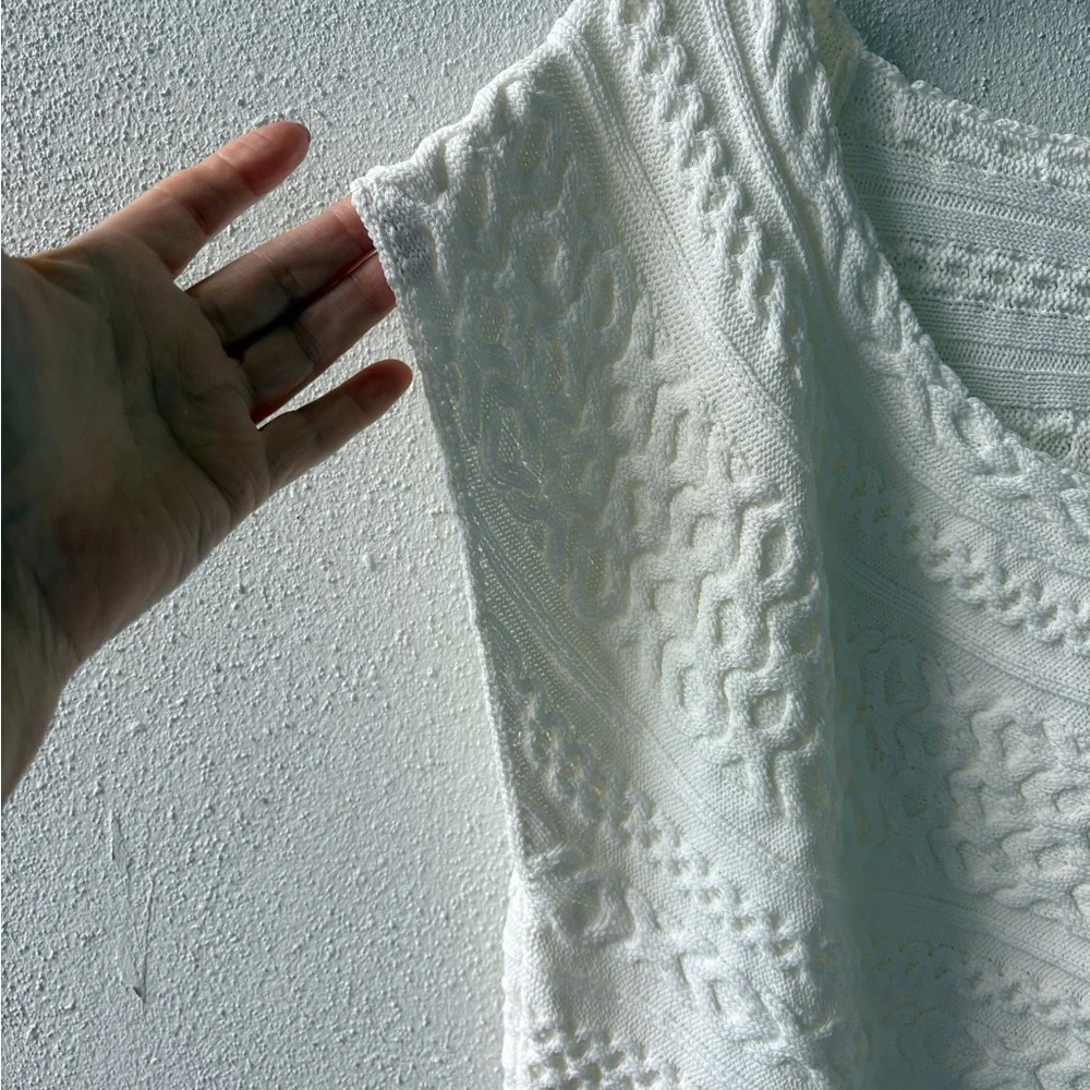WHBM XL Ecru Top Cap Sleeves Cable Knit Design NWT Office Career Party Cruise - Picture 4 of 12